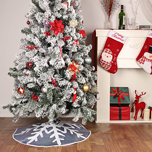 Macting Christmas Tree Skirt, 48 Inches Double Side Colorful Sequins And Khaki Tree Mat With Large White Snowflake Printed For Xmas Holiday Decorations Indoor Outdoor #TOP5