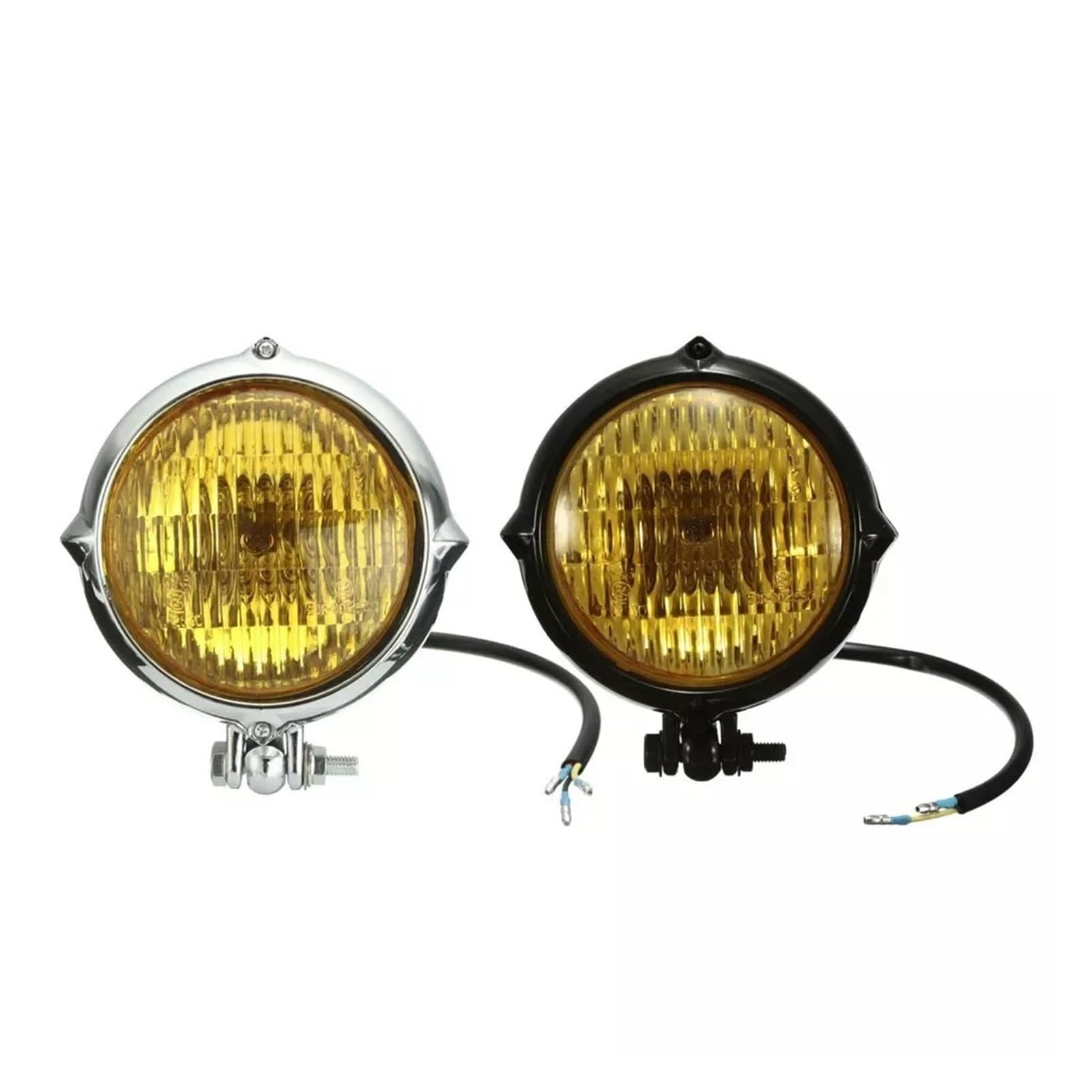 Fari Anteriori Per Moto Faro Vintage Per Motocicletta Per Cafe Racer Custom Bobber Fari Retrò Alogeni Evidenzia Giallo Bianco(B)