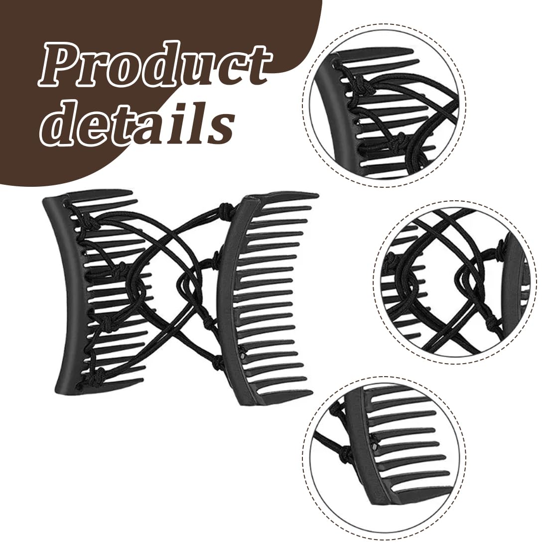 4 pinzas elásticas para el cabello con peine doble, peines mágicos elásticos para cabello grueso, ajustables