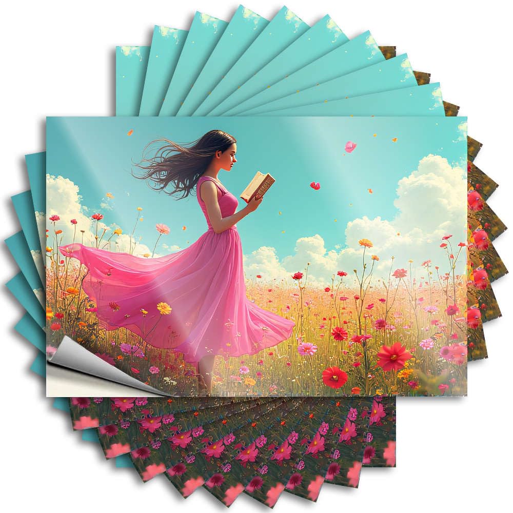 Boys Bedroom Accessories Garage Decal | A Woman in A Pink Dress Reading A Book Amidst Colorful Flowers. Encouragement for Thankful Decor(6X9CM)