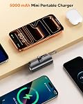 5000mAh Mini Portable Charger with Built-in Type C Connector & Cables,5V 2.4A USB-C Small Power Bank,2 Output Flashlight External Battery Pack Compatible with iPhone 17-12 Pro Galaxy,iPad (Black)