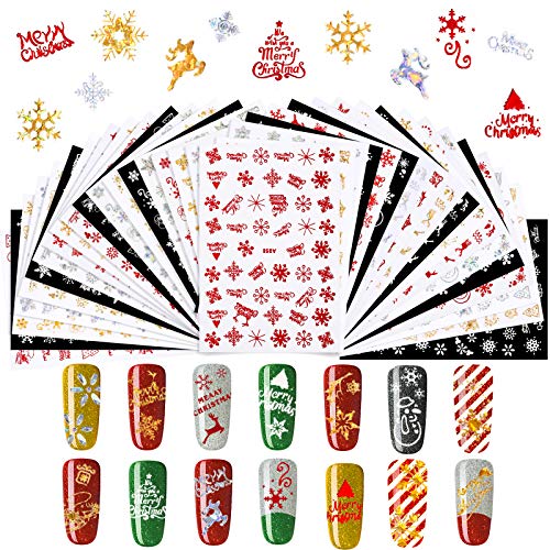 36 Sheets Christmas Metallic Nail Art Decals Christmas Nail Stickers 3D Self-Adhesive Nail Art Stickers Snowflakes Snowmen Christmas Elk for Women Girls Kids DIY Nail Design Manicure