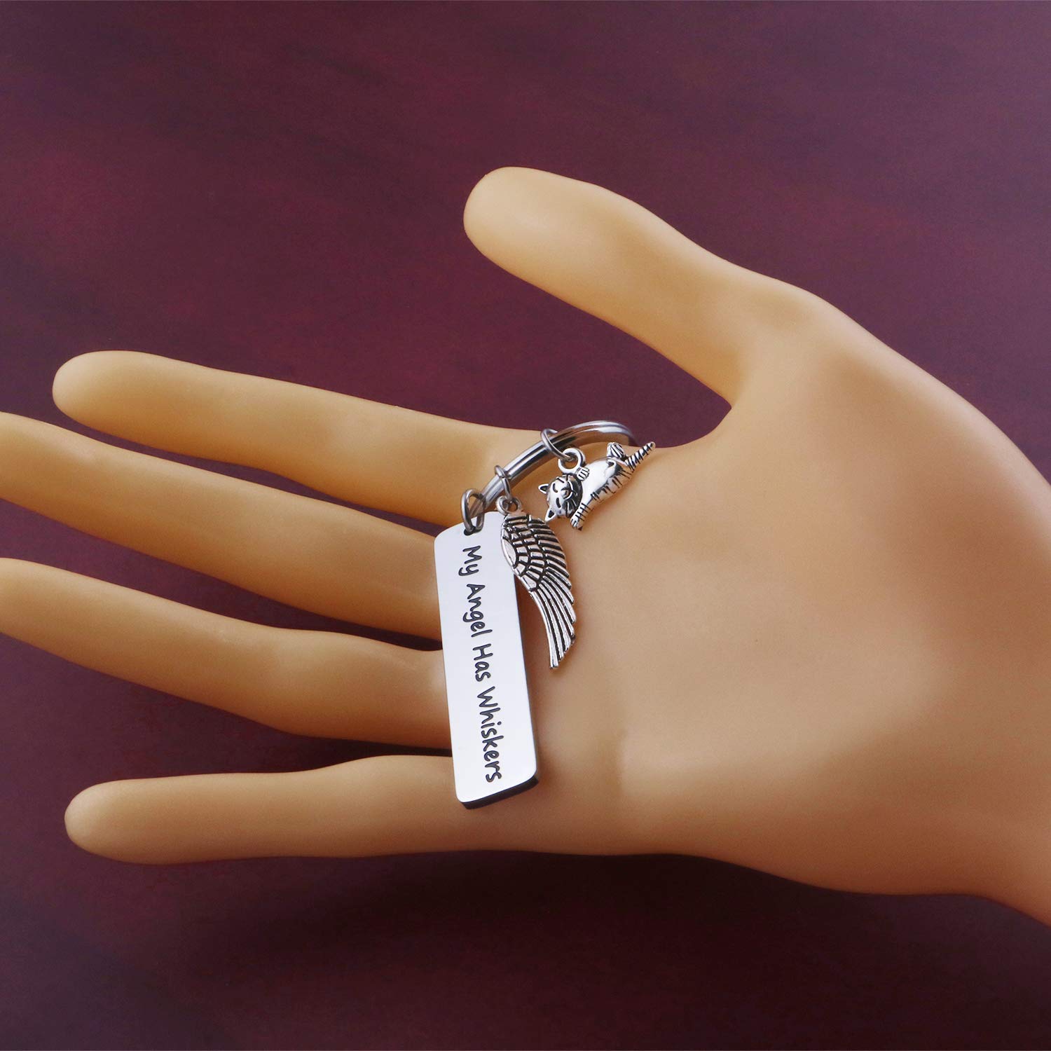 BOSATE Pet Memorial Gift My Angel Has Whiskers Pet Loss Keychain Sympathy Gift Loss of Cat Jewelry Gift Memory of Cat Remembrance Gift for Cat Lover (Angel has whiskers1-KR)