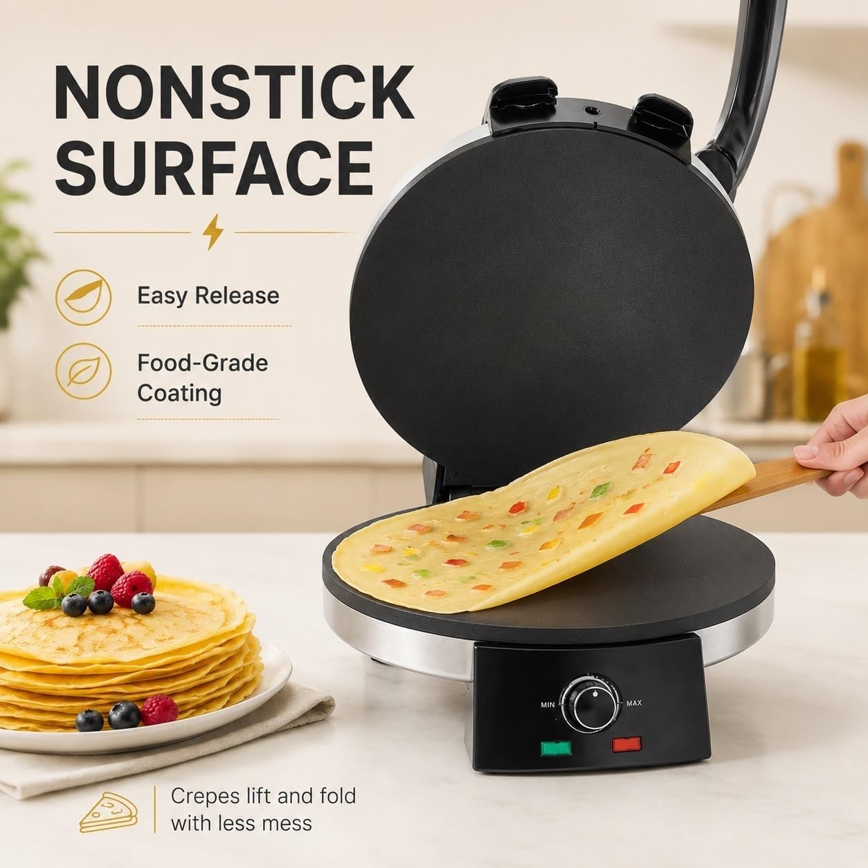 Roti Maker, Máquina Chapati Eléctrica Antiadherente, 1500W | Prensa for tortillas calefactora de doble cara con mango anti-escaldaduras. for pan naan y panes planos caseros