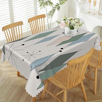 52x70inches Mid Century Tablecloth Modern Abstract Diamond Geometric Atomic Starburst Pattern 1950s Retro Table Cloth Spill Proof and Oil Proof Fabric Table Cover for Kitchen Dining Room