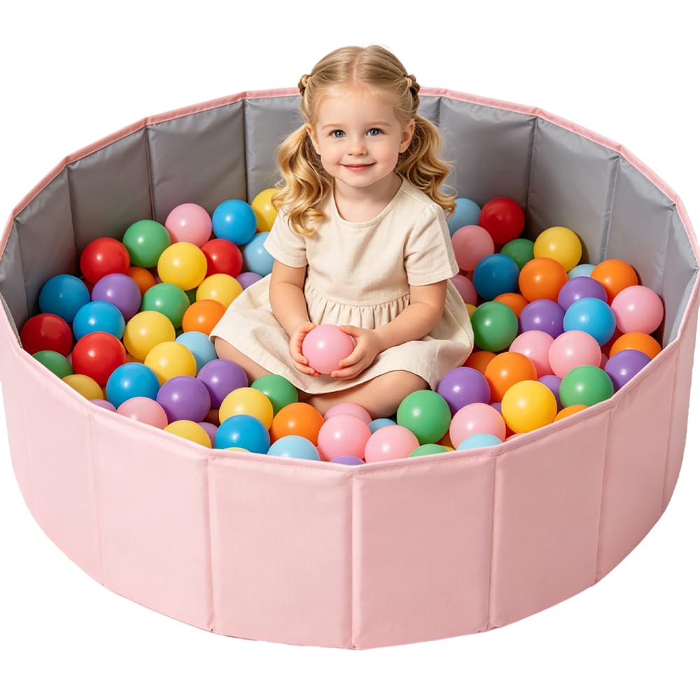 Ball Pit, 80CM Foldable Baby Ball Pit, Kids BallPit, Portable Ocean Ball Pits, Playhouse Playpen Ocean Ball Pool for Baby Toddler Boys Girls Dogs Pets Indoor Outdoo, Pink