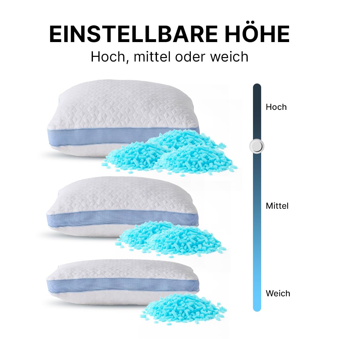 MKS Wolkenkissen Air 80x80 – Höhenverstellbares Memory Foam Kopfkissen – Ergonomisches Nackenkissen mit kühlendem Gel – Bequemes Schlafkissen für Jede Schlafposition