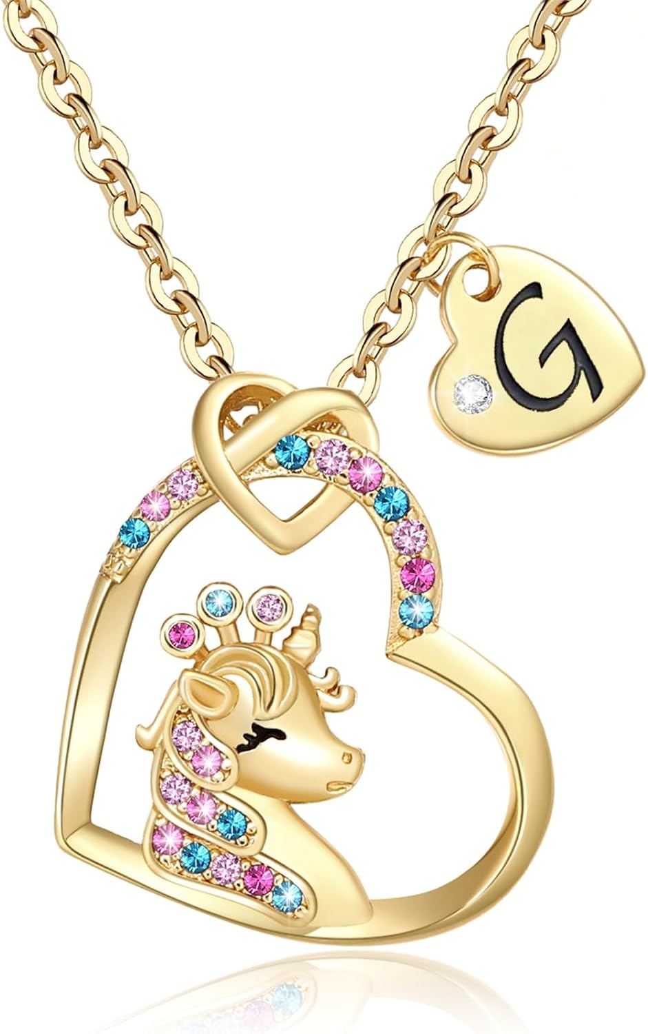 Chunyee Unicorn Gifts for Girls, Colorful CZ Heart Unicorn Necklaces Initial Necklace Birthday Christmas Gift for Girls Teens