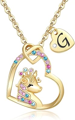 Chunyee Unicorn Gifts for Girls, Colorful CZ Heart Unicorn Necklaces Initial Necklace Birthday Christmas Gift for Girls Teens