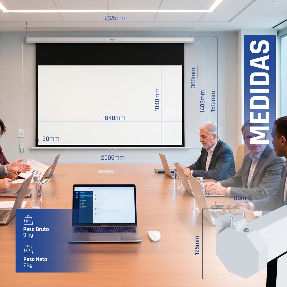iggual Écran de Projection 84" Pouces - Électrique Enroulable - Panoramique 16:9 - Chute Réglable - Télécommande et Interrupteur Aux - Adapté Mur/Plafond - Compatible 4k, Tout Projecteur (184x104 cm)