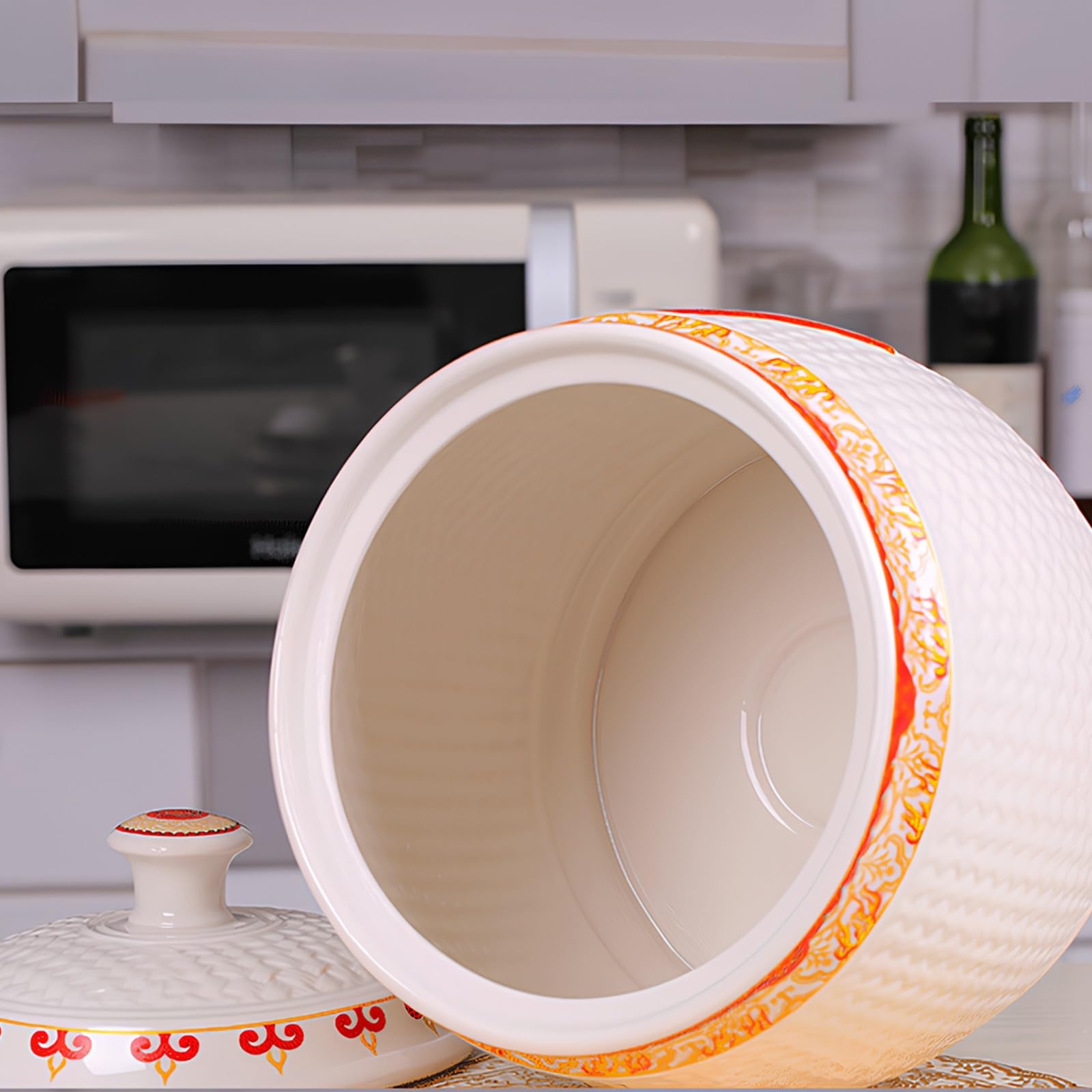 Contenitore per riso in ceramica con coperchio, versatile per la casa, per riso, soia, mais e farina, barile di riso in ceramica resistente per un'organizzazione efficiente degli alimenti