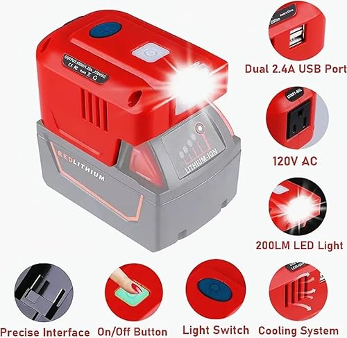 Miniatura 3 de Inversor de fuente de alimentación de 150 W para batería de litio Milwaukee M18 de 18 V, TEPULAS DC 18 V a CA 110-120 V Modifined Sinusoidal