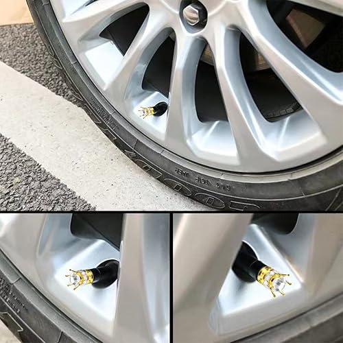 Miniatura 5 de Tapones de vástago de válvula de neumático Crown, 4 piezas de tapas de aire de vástago de automóvil hechas a mano con diamantes de imitación