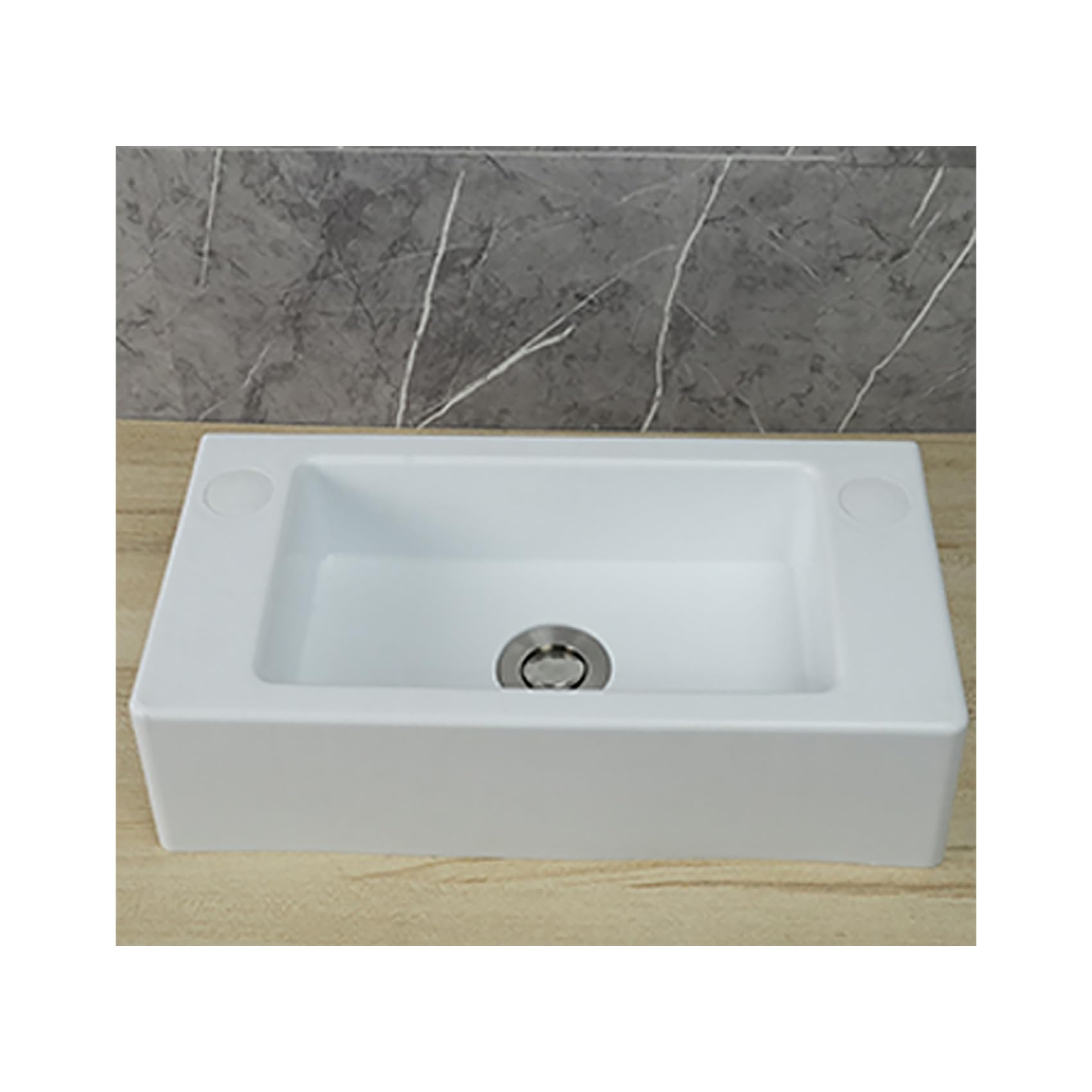 Blanc Lavabo Mural en Résine, 40x20x11cm/16x8x4inch Lavabo Rectangulaire à Suspendre, Lavabo Comptoir | Montage Mural avec Bonde pour Salle de Bain et Les Toilettes 75cm kit de drainage