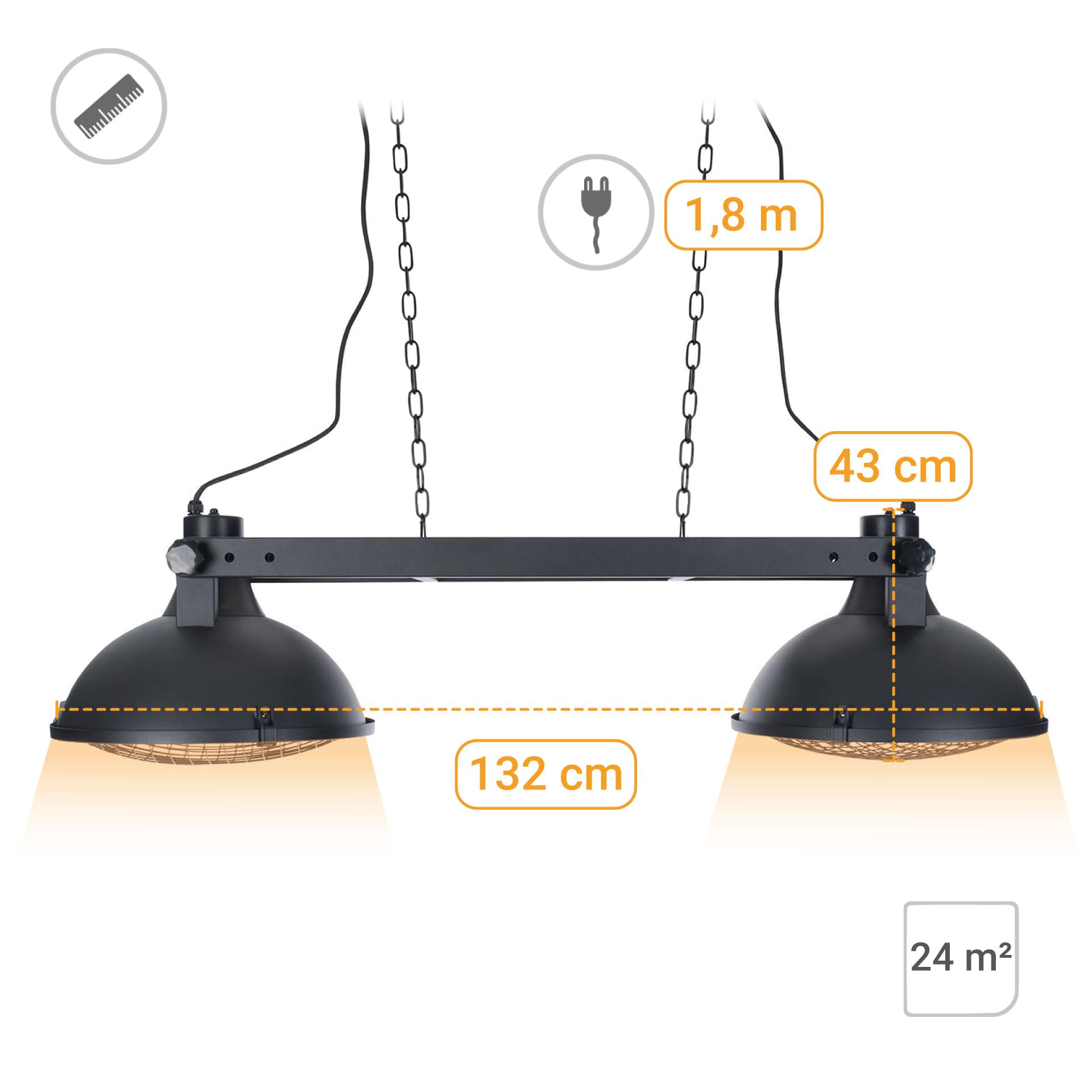 Sunred - Heizgerät Indus II Hängend 3000 - 3000 Watt - Heizstrahler - Terrassenheizung - Metall - Schwarz
