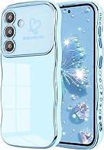 Keteen Case Compatible with Samsung Galaxy S25 FE, Wavy Edge Curly Heart Cute Love Drawing Case Ultra Thin Electroplated Shockproof Silicone Case Cover for Samsung S25 FE Blue