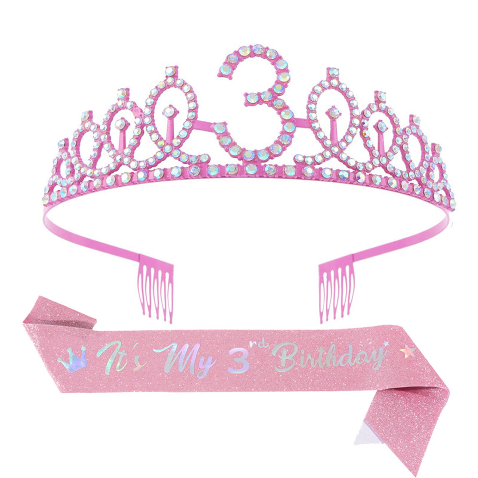 Xinsheinelry Glittering Princesses Crowns and Numbered Sash Set for Birthday Party Girls Luxurious Rhinestones Embellished Rhinestones Headbands and Sash Set