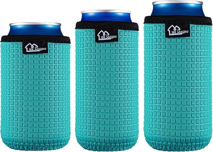 WKieason Non-Slip Neoprene Can Sleeves Insulators Sleeves 3 Size - 12OZ Standard Can Sleeve, 12OZ Slim Can Sleeve, 16OZ Standard Can Sleeve, 12OZ Standard Beer Can Coolers Coolier Sleeves(Blue Set)