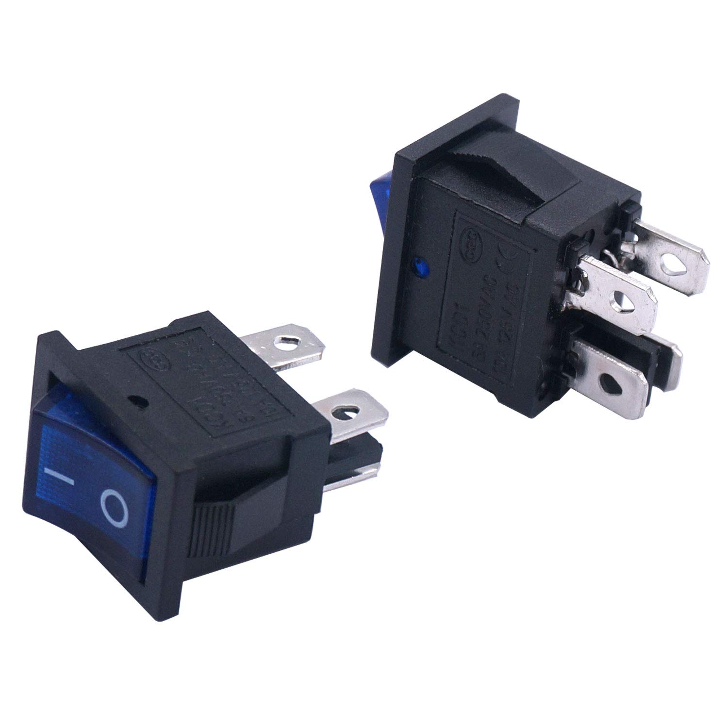 Twidec/6Pcs Rocker Switch Toggle AC 6A/125V 10A/250V DPST 4 Pins 2