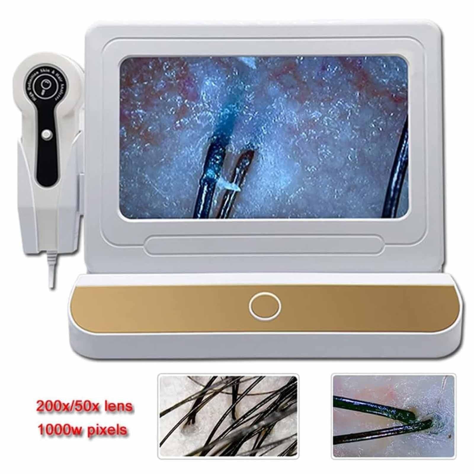 Microscopio digitale da 10 pollici per analizzatore della pelle dei capelli, rilevatore LCD del cuoio capelluto per test del follicolo pilifero e monitoraggio della salute della pelle