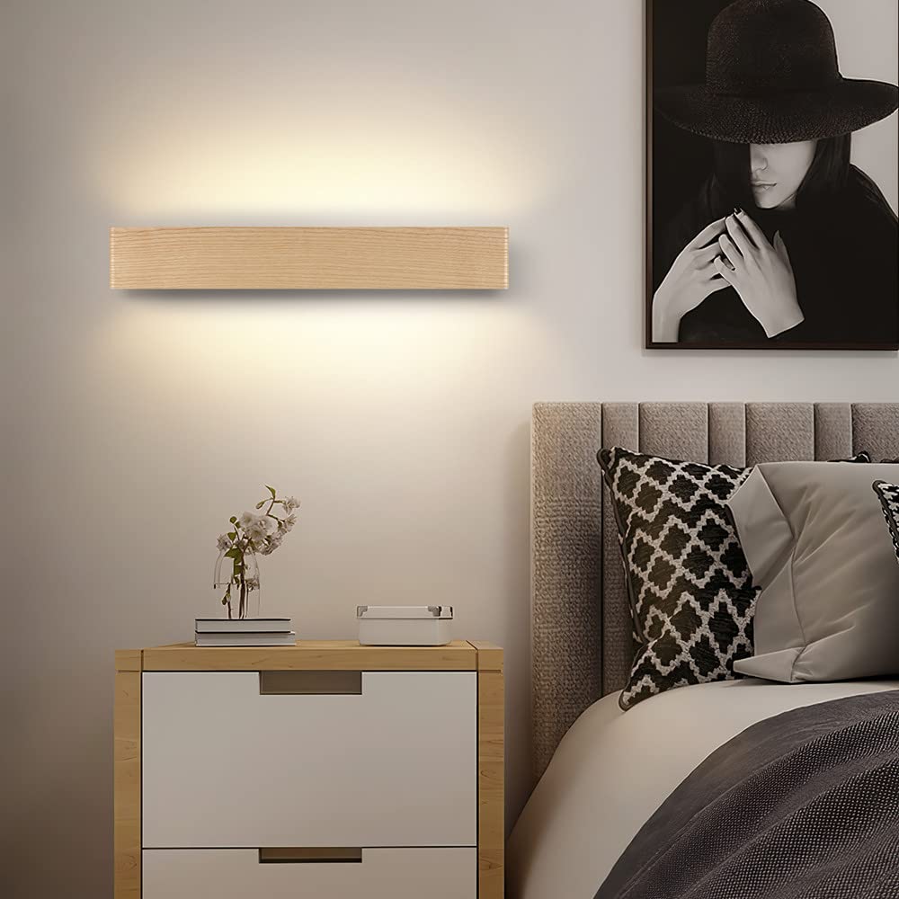 Aplique LED de Pared Interior de Madera - Lámpara de Arriba y Abajo para Sala de Estar, Dormitorio, Pasillo, Escalera - Iluminación Blanco Cálido (52cm)