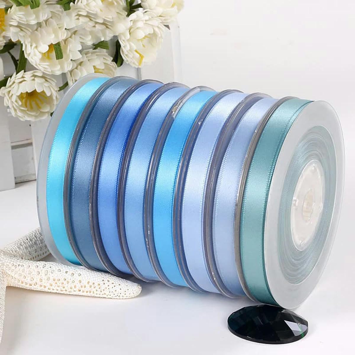 6 9 13 16 19 22 mm doppelseitiges Satinband 100 Yards blau für Party-Hochzeitsdekoration handgefertigte Rosenblüten Ribbongs-Kobalt 329-22 mm