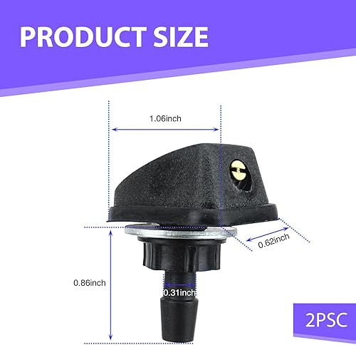 Miniatura 2 de cerfioo Kit de 2 limpiaparabrisas delantero de automóvil, 0.62 x 1.06 pulgadas, M8 360 ajustable Sector con boquilla de un solo orificio, accesorios