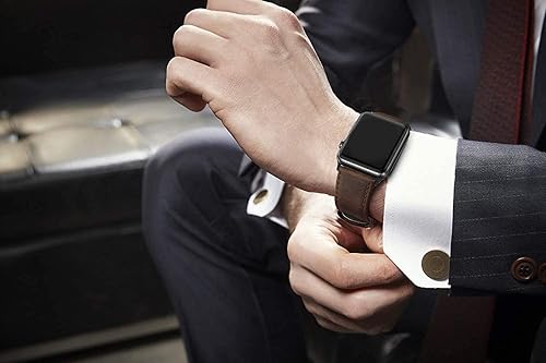 Vista 8 de Correa de cuero compatible con correas de Apple Watch de 1.811 in, 1.772 in, 1.732 in, 1.654 in (Serie 1/2/3) para hombres y mujeres, correa de Azul