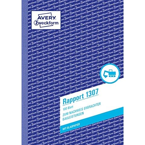AVERY Zweckform 1307 Rapport (A5, mit 2 Blatt Blaupapier, von Rechtsexperten geprüft, für Deutschland und Österreich zur Dokumentation von Arbeitsleistung und Materialverbrauch, 100 Blatt) weiß Cover