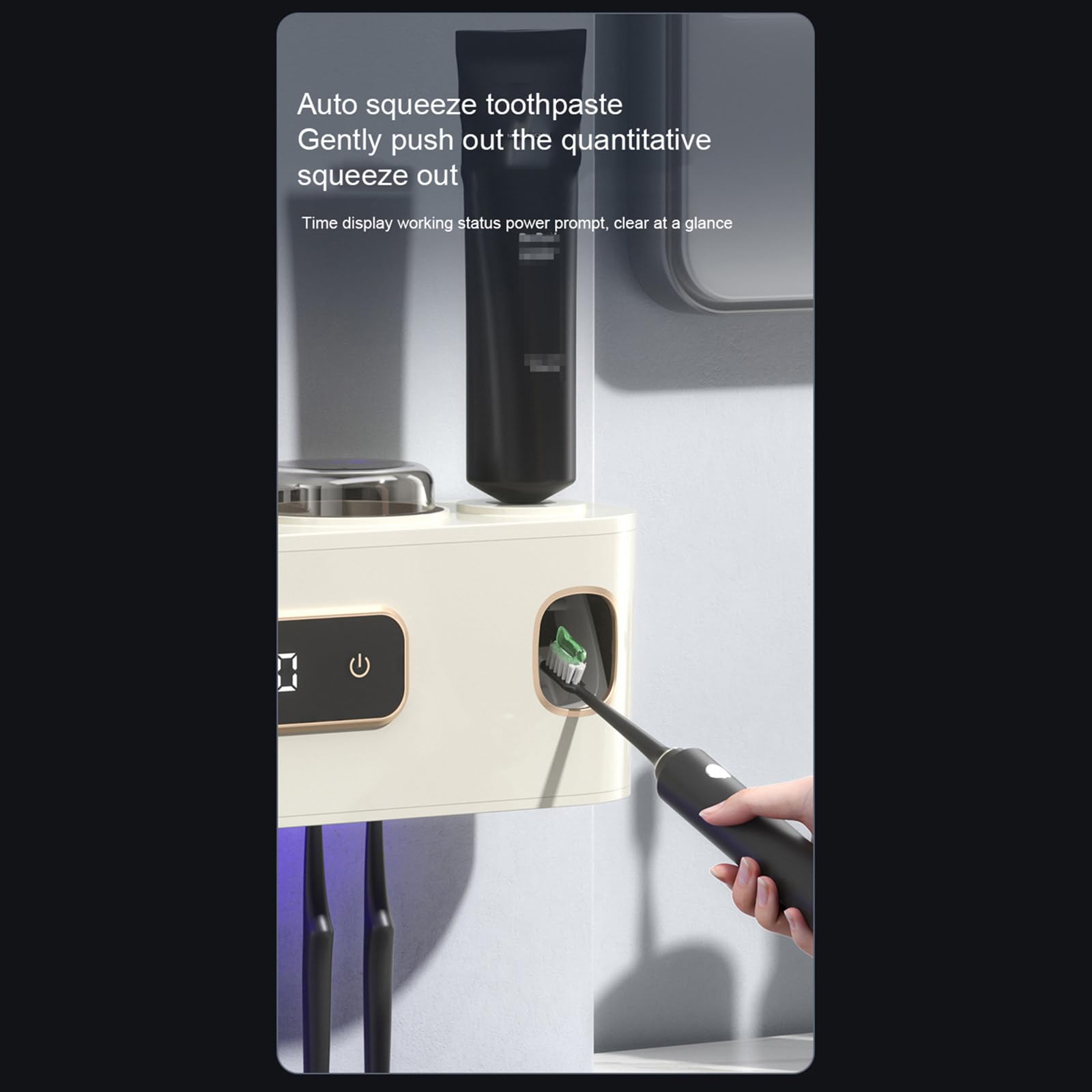 Cepillo de dientes inteligente Uv esterilización eléctrica montado en la pared portavasos de cepillado secado multifunción para accesorios organizadores de baño,White