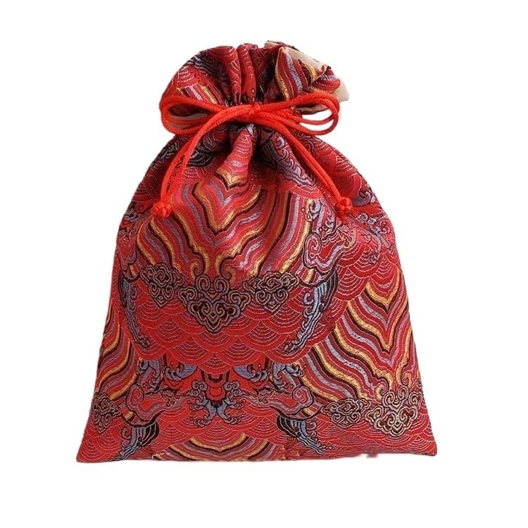 Jedwabne brokatowe torby na biżuterię, Jedwabny brokatowy haft ze sznurkiem Etui na biżuterię Zamszowa podszewka 7,87 x 9,84 cala Wielokolorowy(Red)