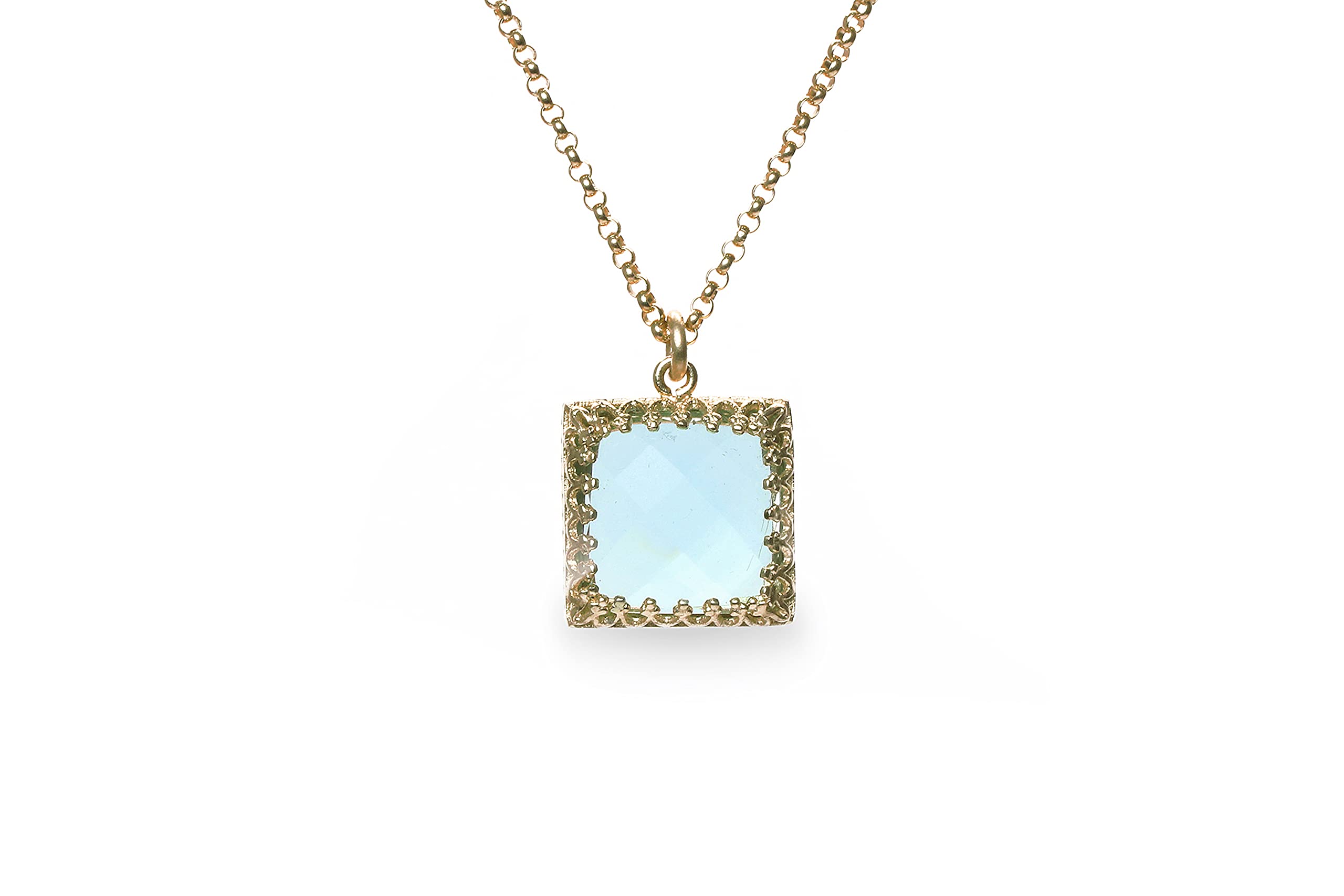Anemone Quadrato Ciondolo Collana Topaz Blu per Donne - Collane Dichiarazione, Collane Moda, Collane Tutti i Giorni - Regalo Personalizzabile di Gioielli Pietra Nascente per Lei - con Scatola Fantasia