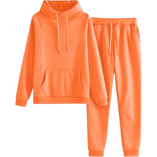 Womens 2 Piece Outfits Lounge Hoodie Sweatsuit Sets Oversized Sweatshirt Baggy Fall Sweatpants Pockets Loungewear Joggers Winter Outfits Vacation Spring Sweat Comfy Matching Athletic Clothing Orange 3