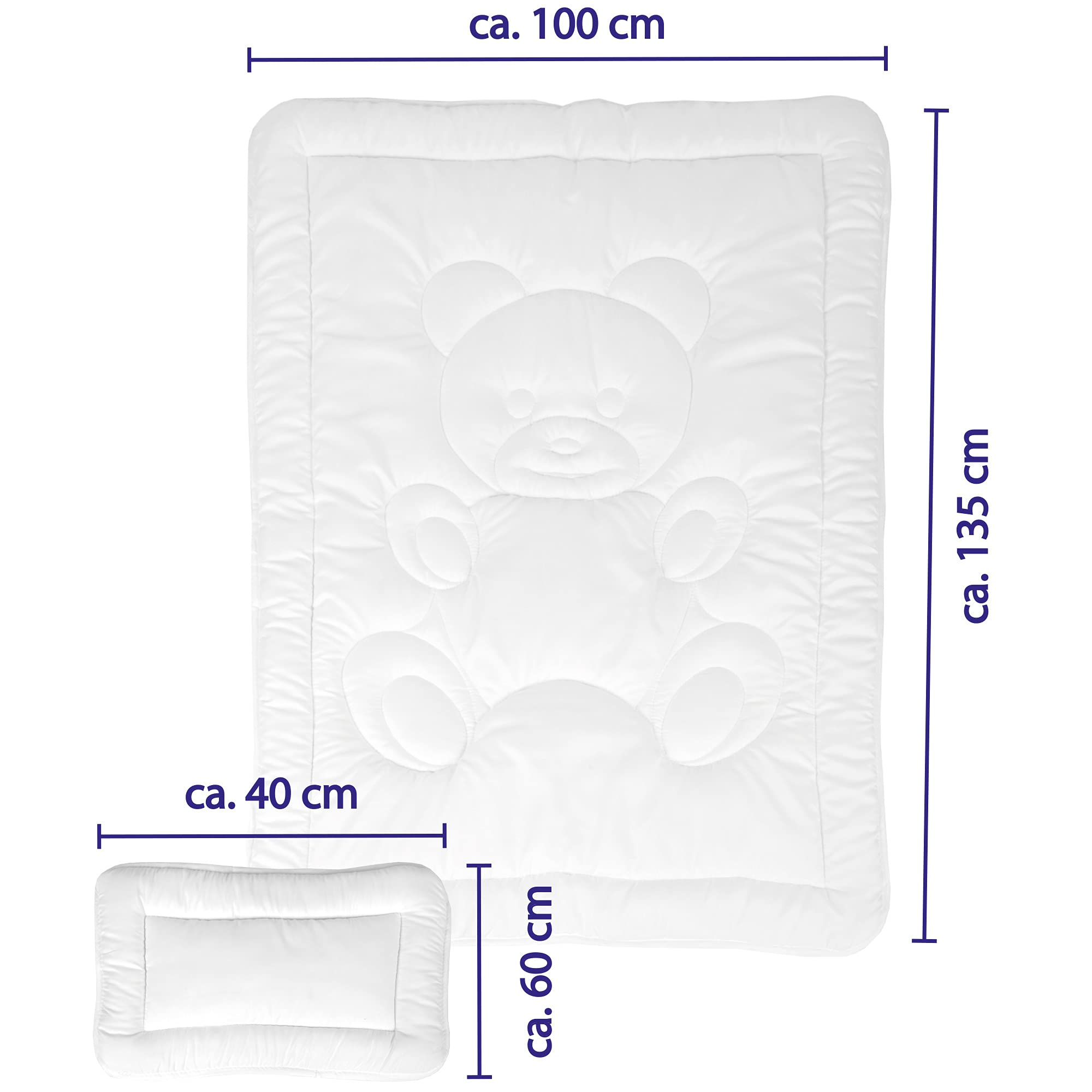Kinder Betten-Set inkl. Bettwäsche 2-tlg (100x135cm / 40x60cm) Bettdecken Set, Bettbezug aus 100% Baumwolle - Steppbett waschbar bei 95°C