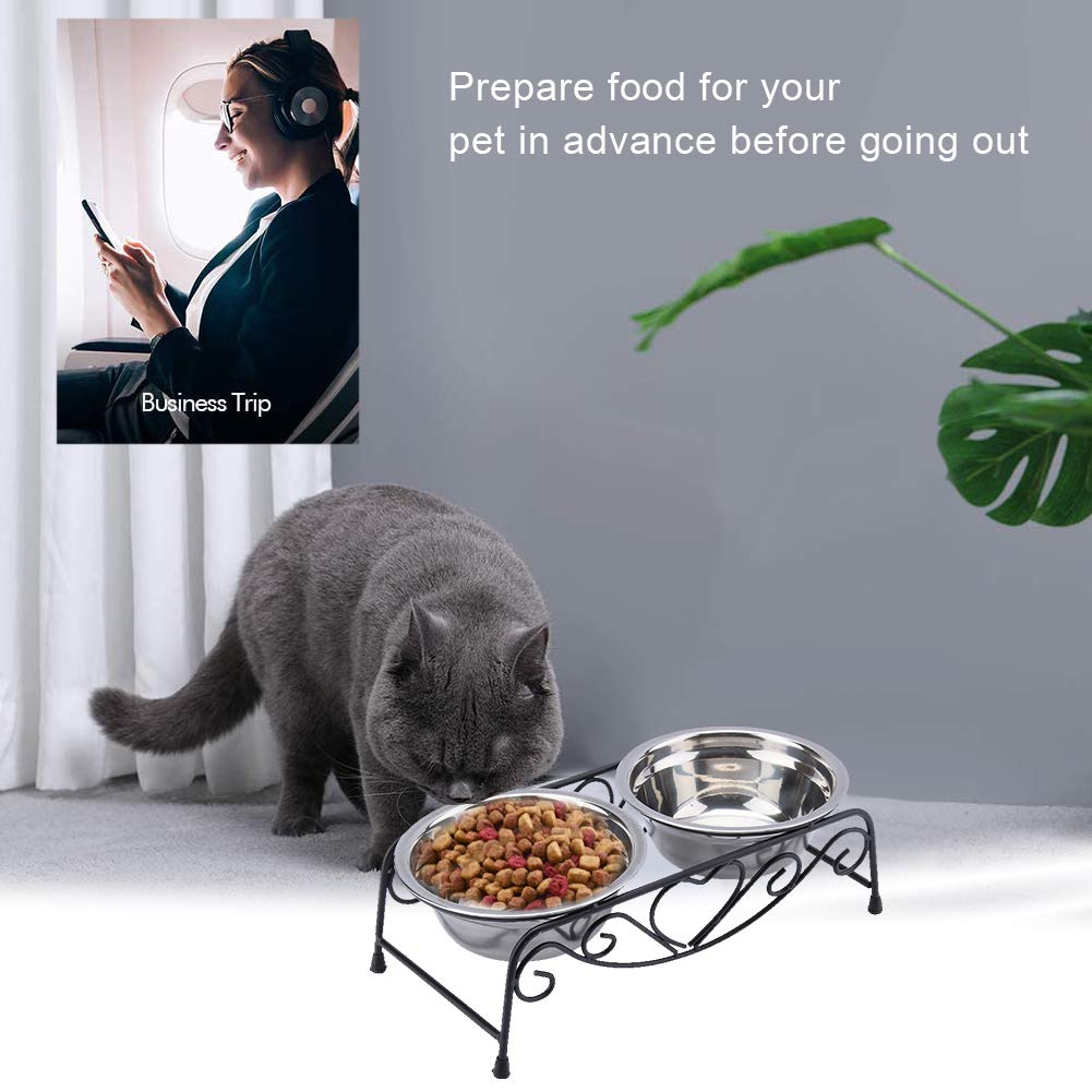 Gamelle double en acier inoxydable pour animal domestique - Gamelle surélevée pour chien et chat - Avec support en fer rétro - Double gamelle pour nourriture et eau