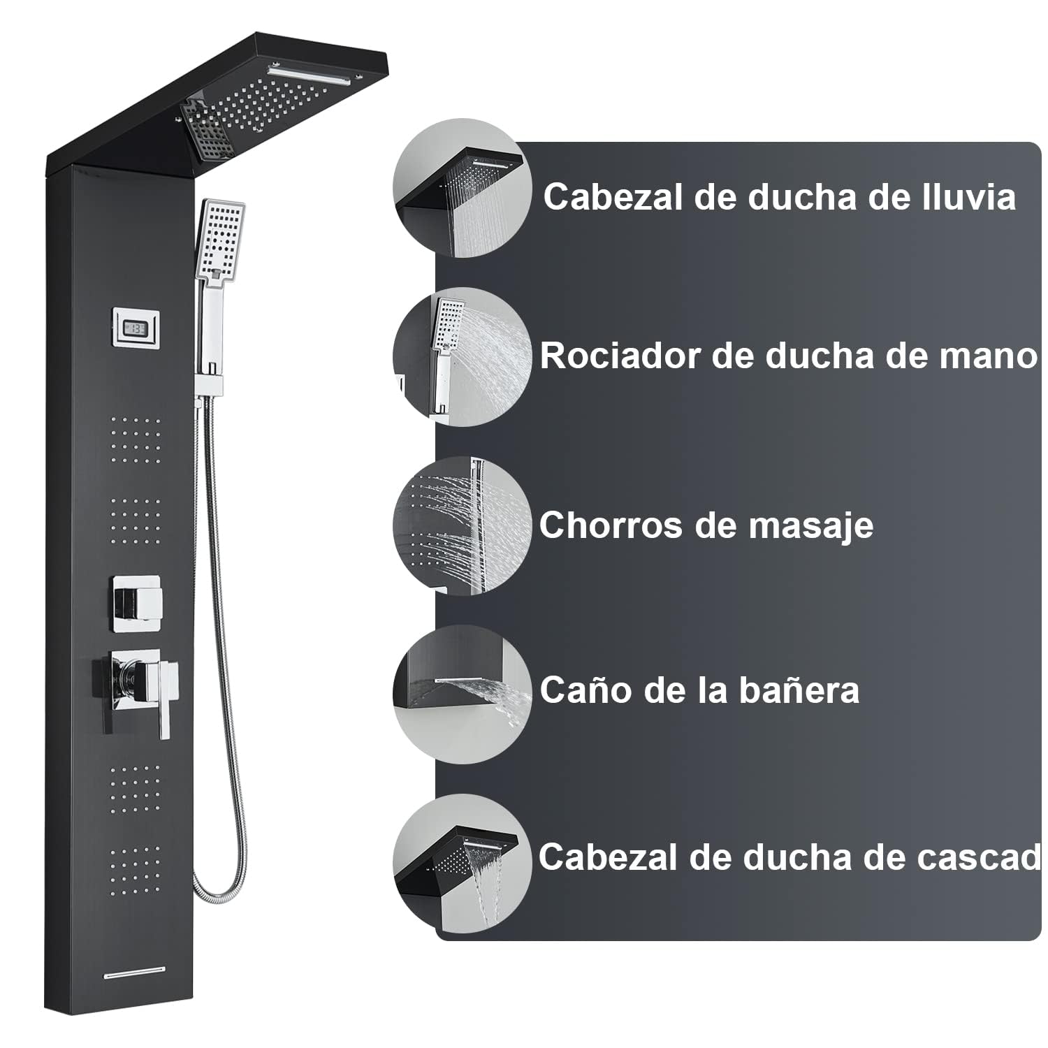 Colonna doccia nera colonna idromassaggio con rubinetto in acciaio inox pannello doccia set doccia sistema doccia bagno