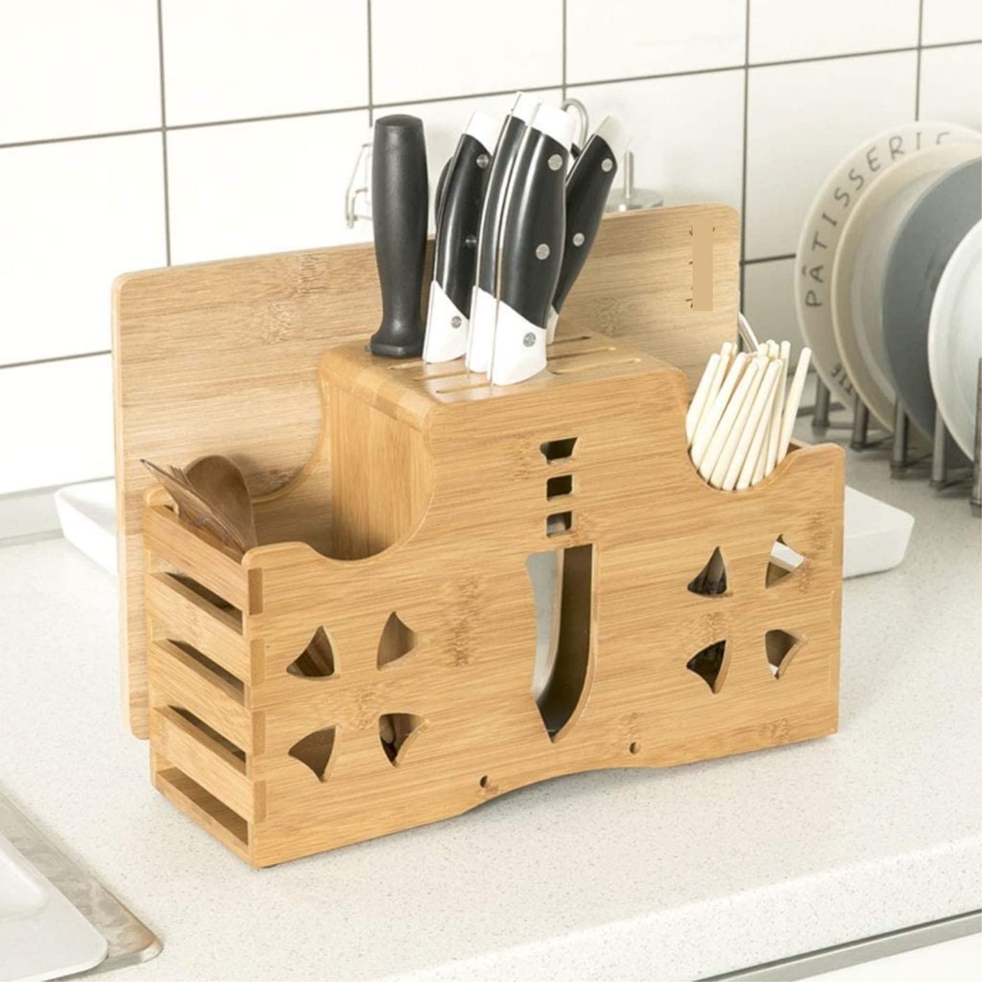 Bloque Cuchillos Cocina Estante Multifunción para Cuchillos De Bambú, Soporte Creativo para Bloques De Cuchillos, Herramientas De Cocina