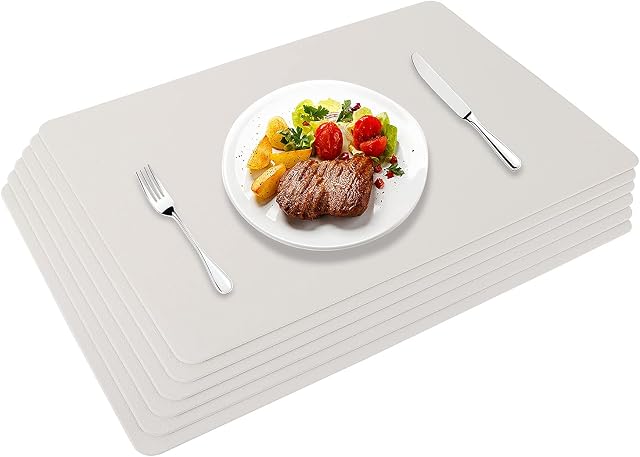 Miorkly Table Placemats PU Leather Place Mats Grey Sets of 6 Placemats Washable Waterproof Table Mats 45x30cm, Suitable for Kitchen Indoor Outdoor Dining Table Restaurant