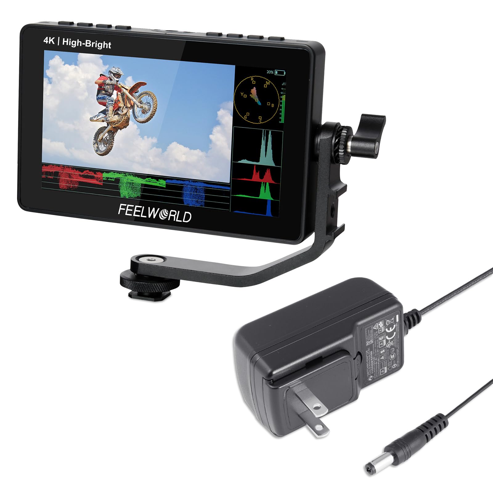 FEELWORLD F5 Prox Camera Monitor and 12V 1.5A Power Adapter Bundle