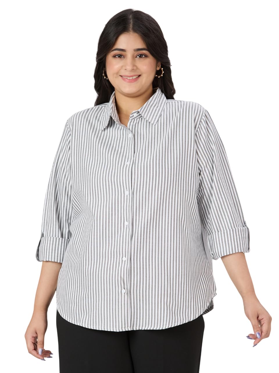 style quotient Plus Women Blue and White Stripe Polycotton Regular Formal Shirt-picture-45
