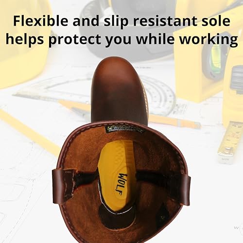 Miniatura 5 de WOLF - Botas de trabajo  100% cuero de vaca genuino impermeable  antideslizante y resistente al aceite  Aislamiento  Goma antideslizante  Tiradores