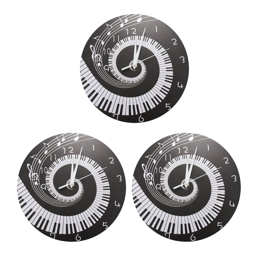 Horloge Notes de Musique Vague en acrylique blanc lot de 3 pièces design moderne rond