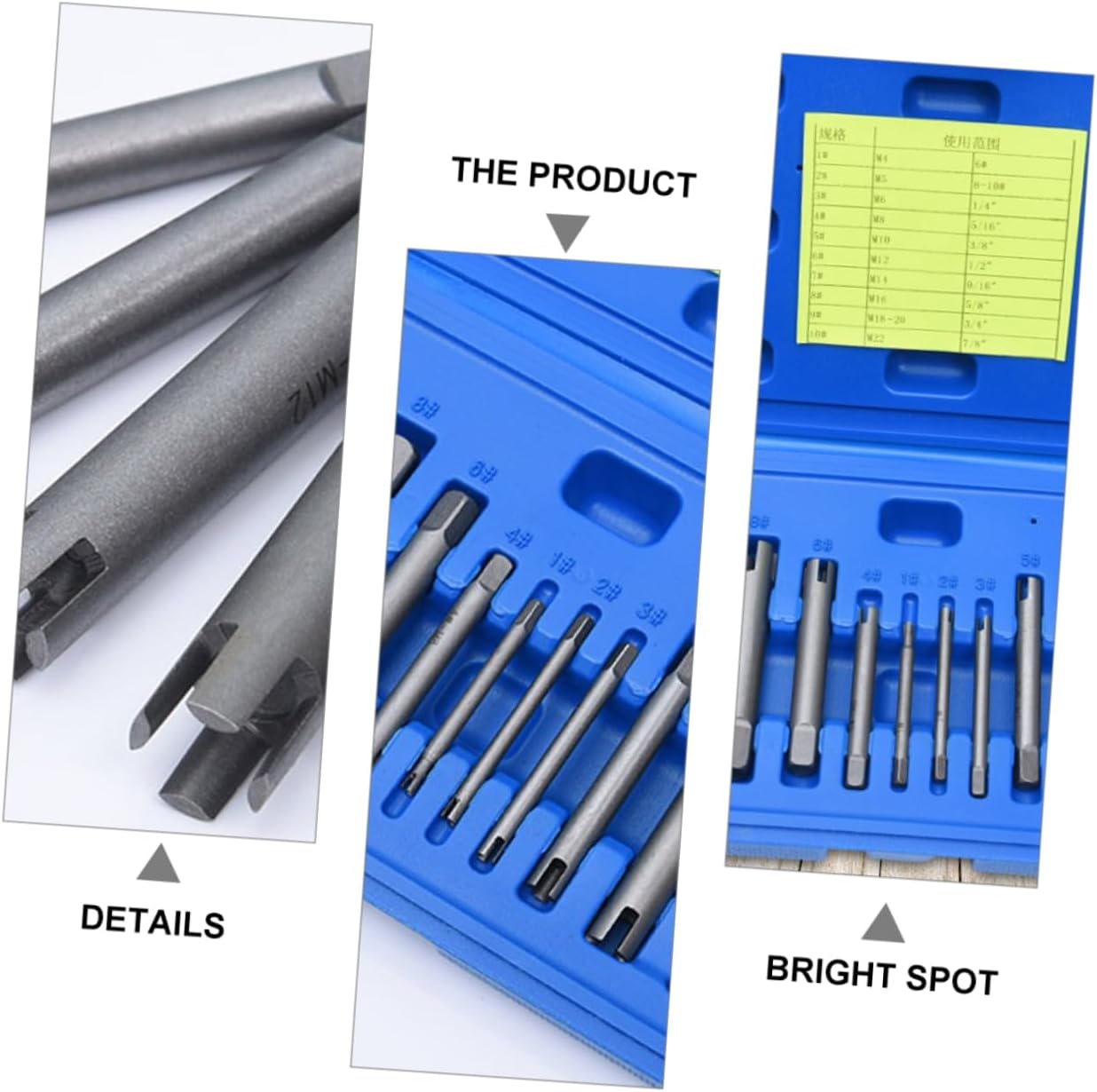 NUOBESTY 10Pcs Durable Screw Extractor Set for Damaged Screws Tool for Stripped Tap Removal Includes Storage Box Specifications for Home and Industrial Repair