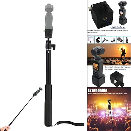 DJI OSMO POCKET Extension Selfie Stick, Selfie Bâton Étendu Perche Selfie Réglable Barre d'extension Handheld Gimbal Extension Rod évolutive Support Selfie Stick et 1/4 Screw Adapter