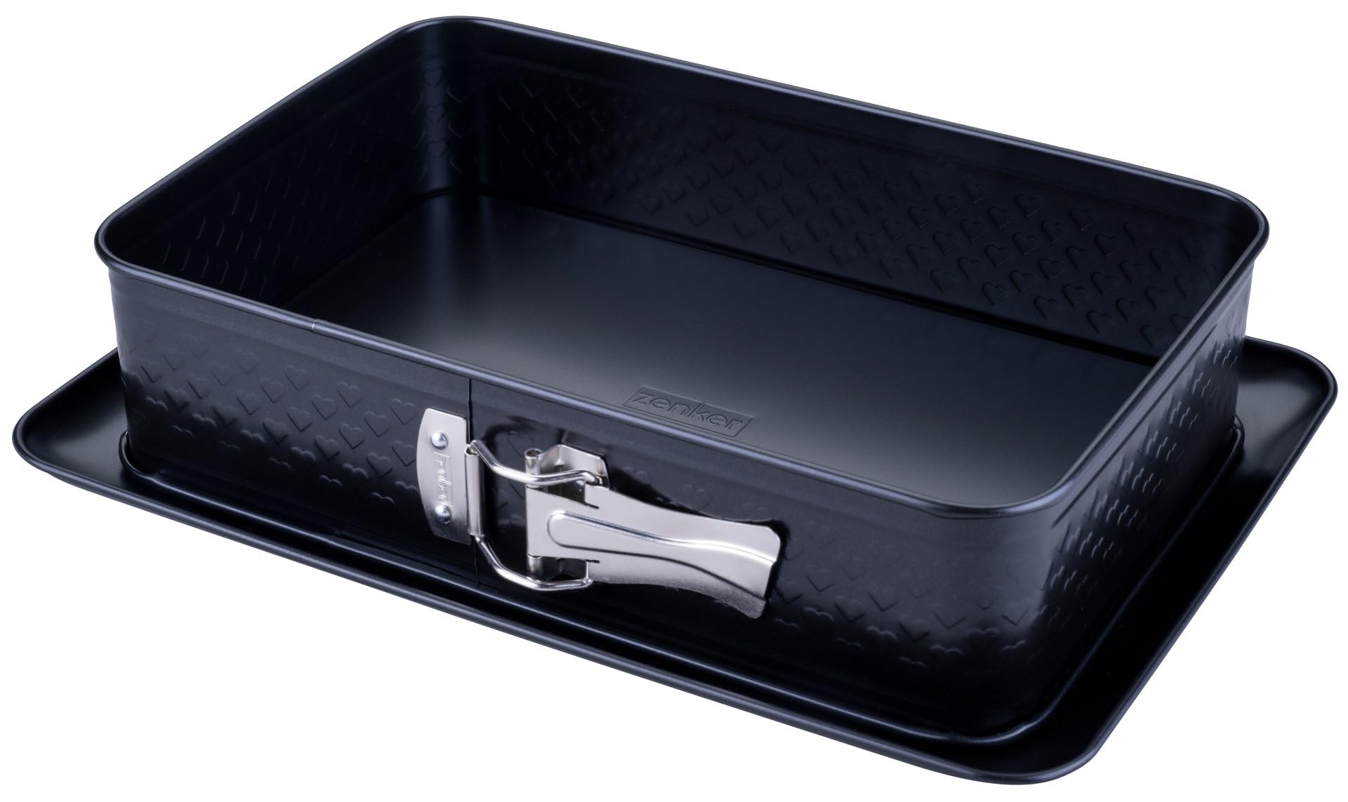 Zenker Black Rectangular Springform Cake Tin 28 X 18 Cm - Ideal For Valentine's Day & Mother's Day With Unique Heart Embossing, Pfas-Free, Made In Germany