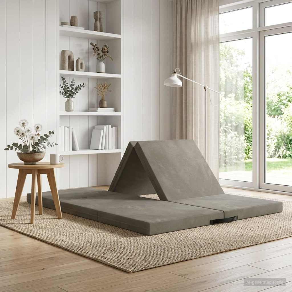 Sofa rozkładana 140 x 67 x 15 cm jasnoszara poliestrowa