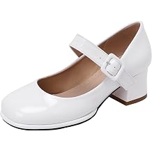 CUTEHEELS Women Comfort Mary Jane Shoes Buckle Strap Chunky Heels Court Shoes with Round Toe