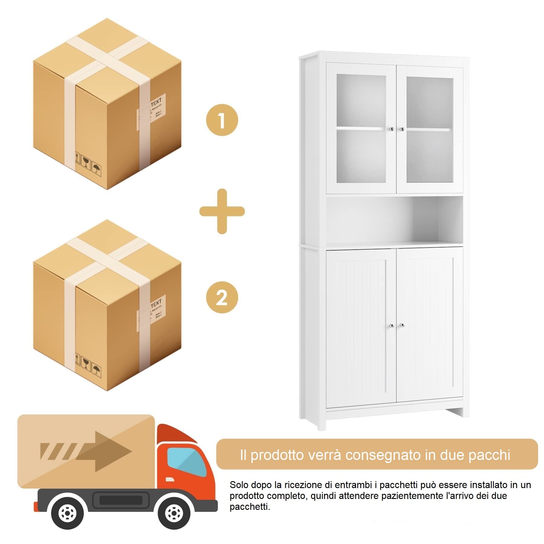 FOREHILL 190cm Credenza Cucina,Mobile Buffet Dispensa Cucina,Credenza Alta da Cucina,Mobiletto Multiuso con Vani Aperti e Armadietti, per Soggiorno, Ufficio(Bianco)