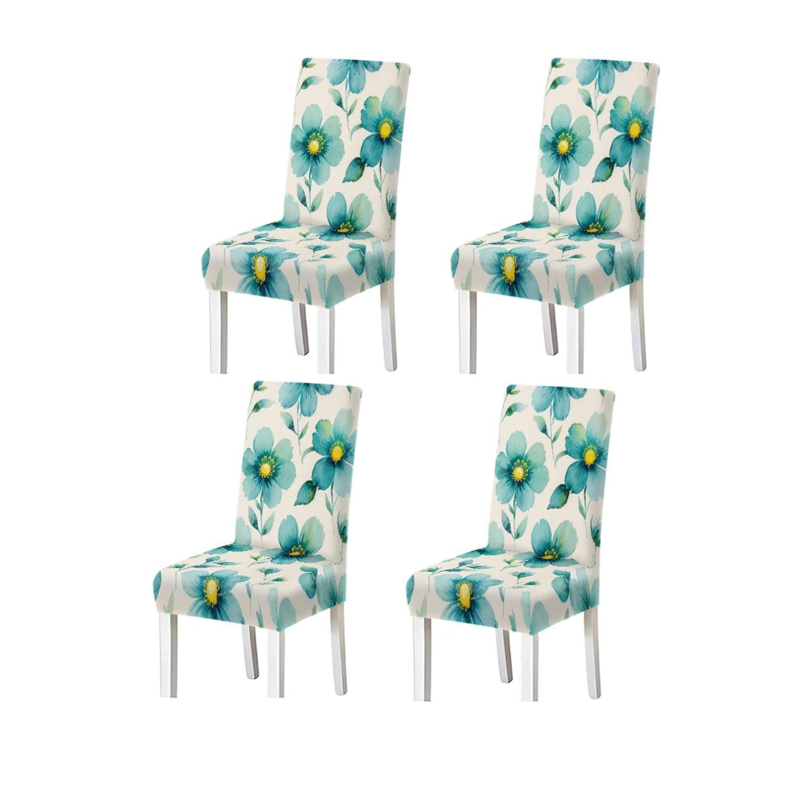 BOSUYBN Watercolor Teal Blue Floral Pattern Print Dining Chair Covers Set Of 2/4/6, Stretch Slipcovers For Kitchen Dining Room Furniture Protectors for Home Dining Room(4PCSChair cover)