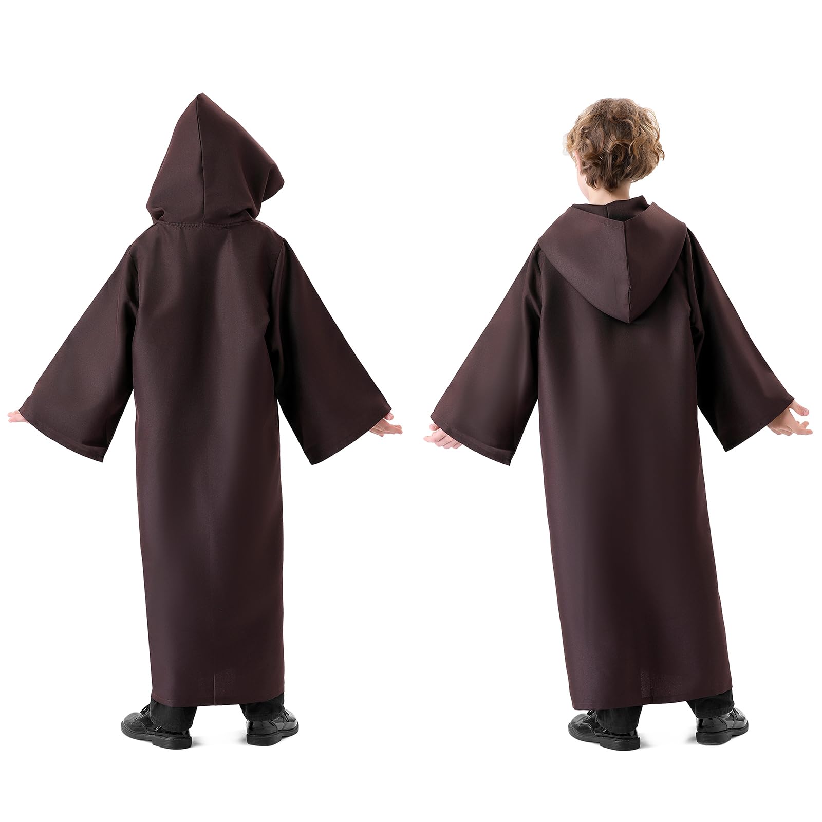 Banchif Kids Hooded Cape Black Halloween Medieval Vintage Cloak Kids Halloween Costumes Carnival Fancy Dress Cosplay Costumes (Brown 150) - Image 4